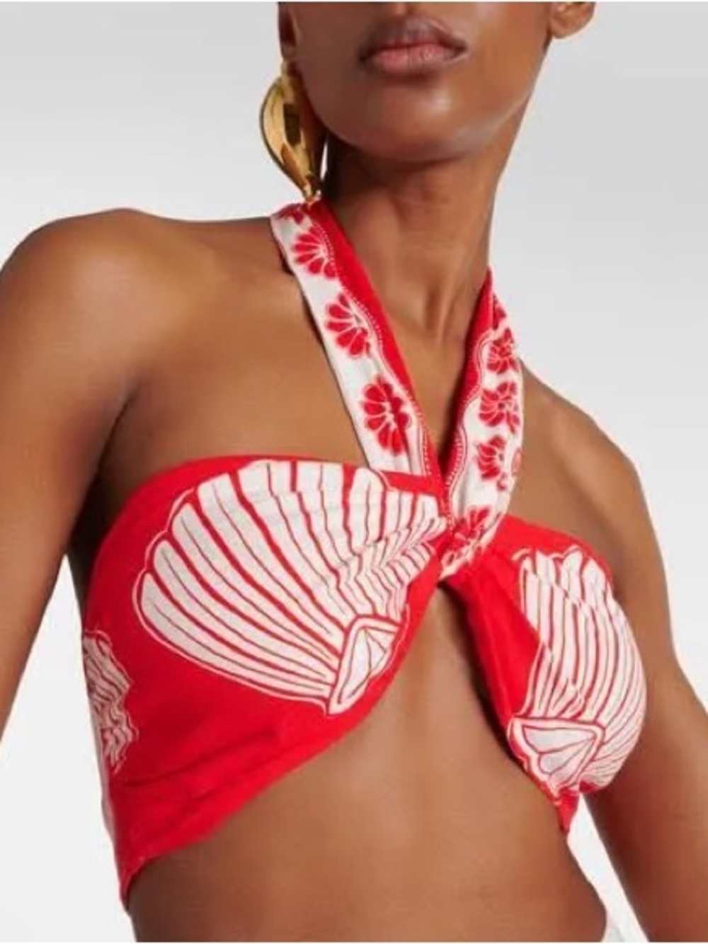 FARM RIO Ainika Shell Red Cropped Blouse Bra Top Small S NEW NWT